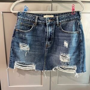 PacSun Ripped Denim Mini Skirt - Dark Blue